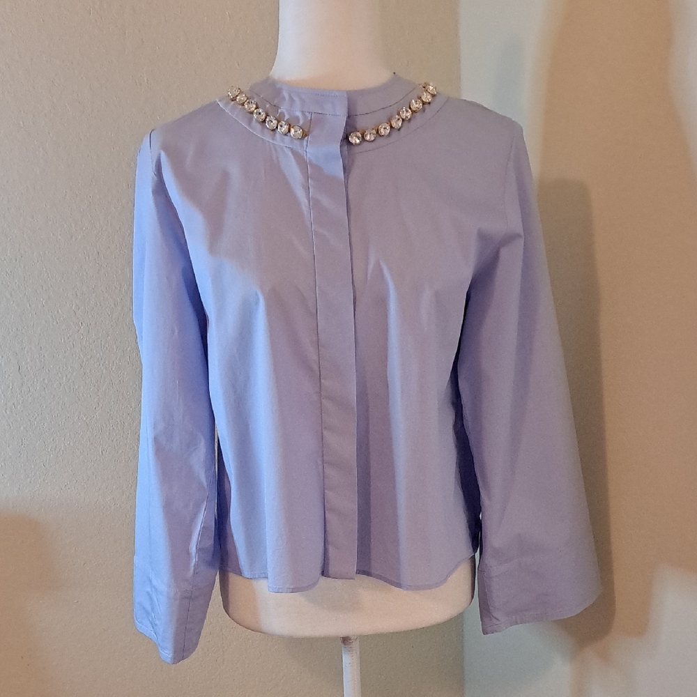 SANDRO Crystal-embellished cotton-poplin shirt Size 8 Violette Button Down